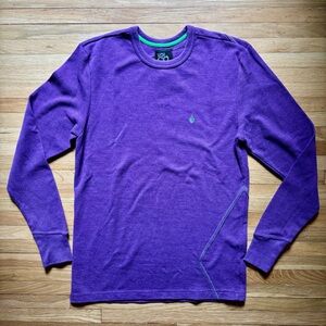 Y2K Volcom Mens Rogan Heather Thermal Sweater Sz Large/Purple/Green Streetwear